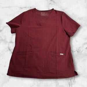 FIGS Women's Casma 3 Pocket Scrub Top V-Neck Short Sleeves Side Slits Size XL